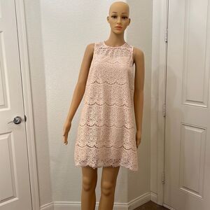 Bleuh Ciel Womans Dress Large Blush Pale Pink Floral Lace Dress Mini Lined Zippe